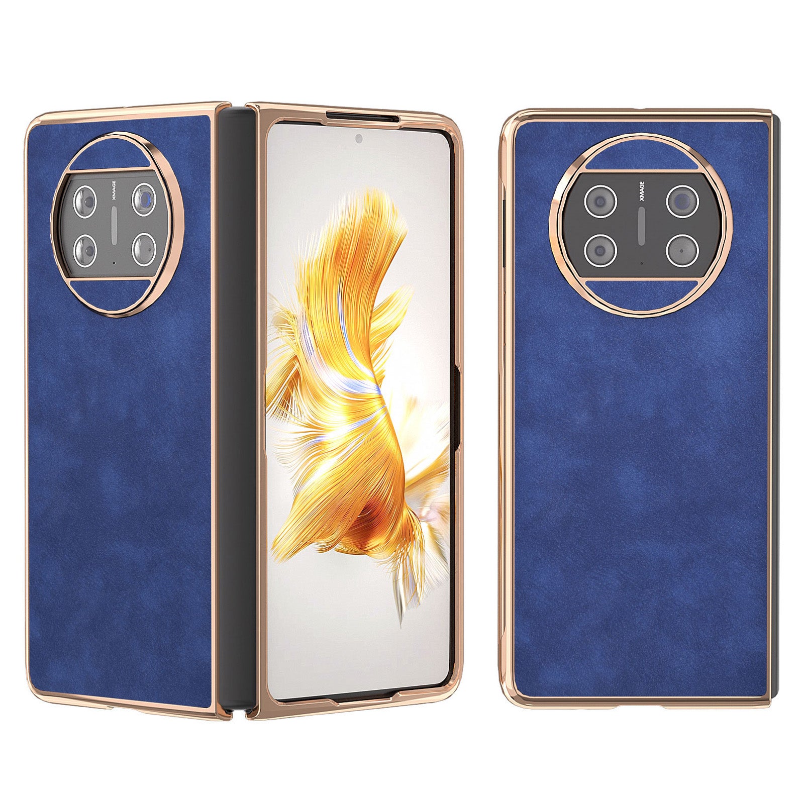 For Huawei Mate X3 5G Electroplating Folding Phone Case Textured PU Leather Coated Hard PC Phone Cover