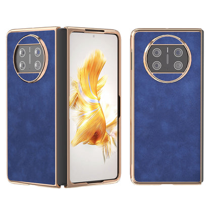 For Huawei Mate X3 5G Electroplating Folding Phone Case Textured PU Leather Coated Hard PC Phone Cover