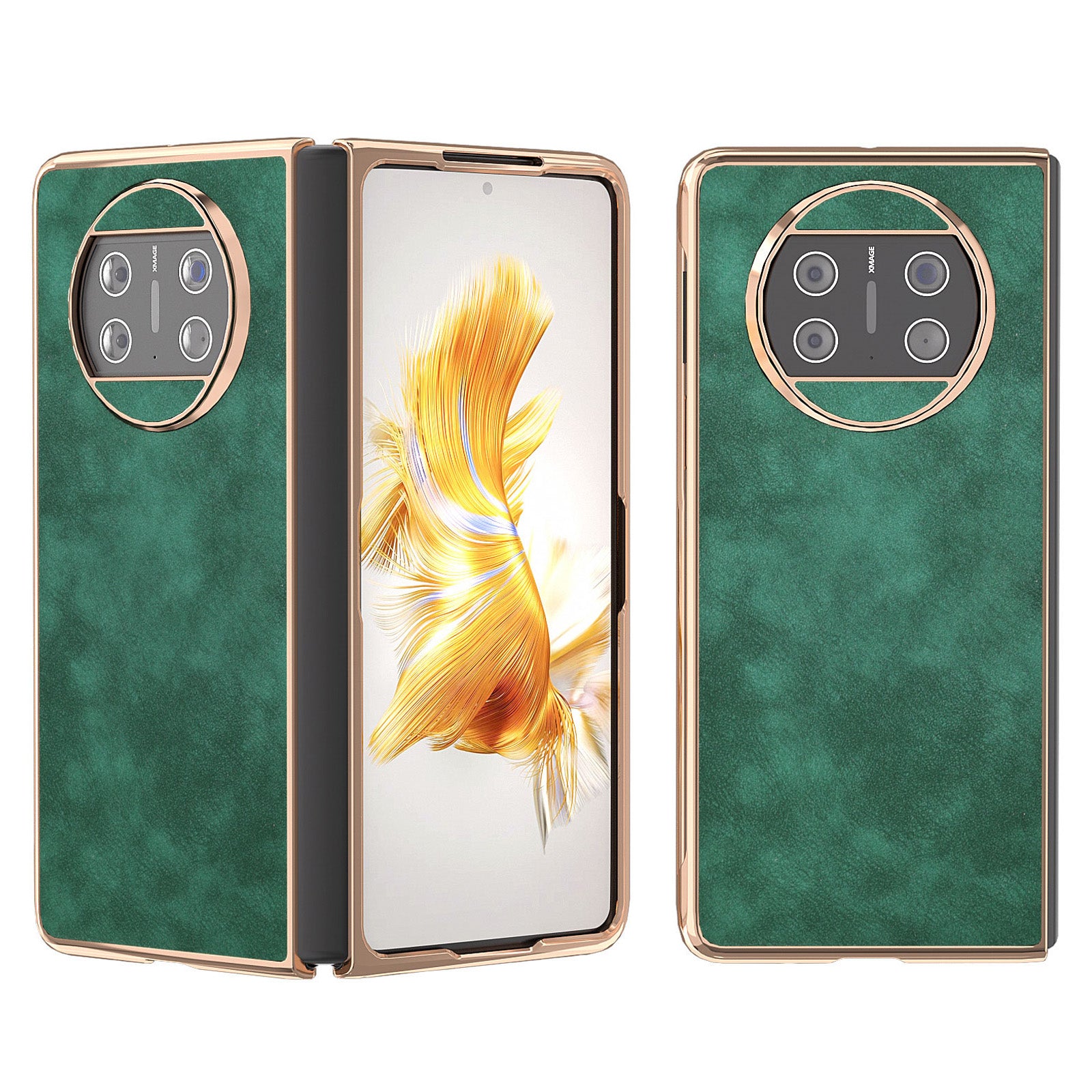 For Huawei Mate X3 5G Electroplating Folding Phone Case Textured PU Leather Coated Hard PC Phone Cover