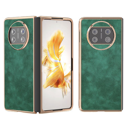 For Huawei Mate X3 5G Electroplating Folding Phone Case Textured PU Leather Coated Hard PC Phone Cover
