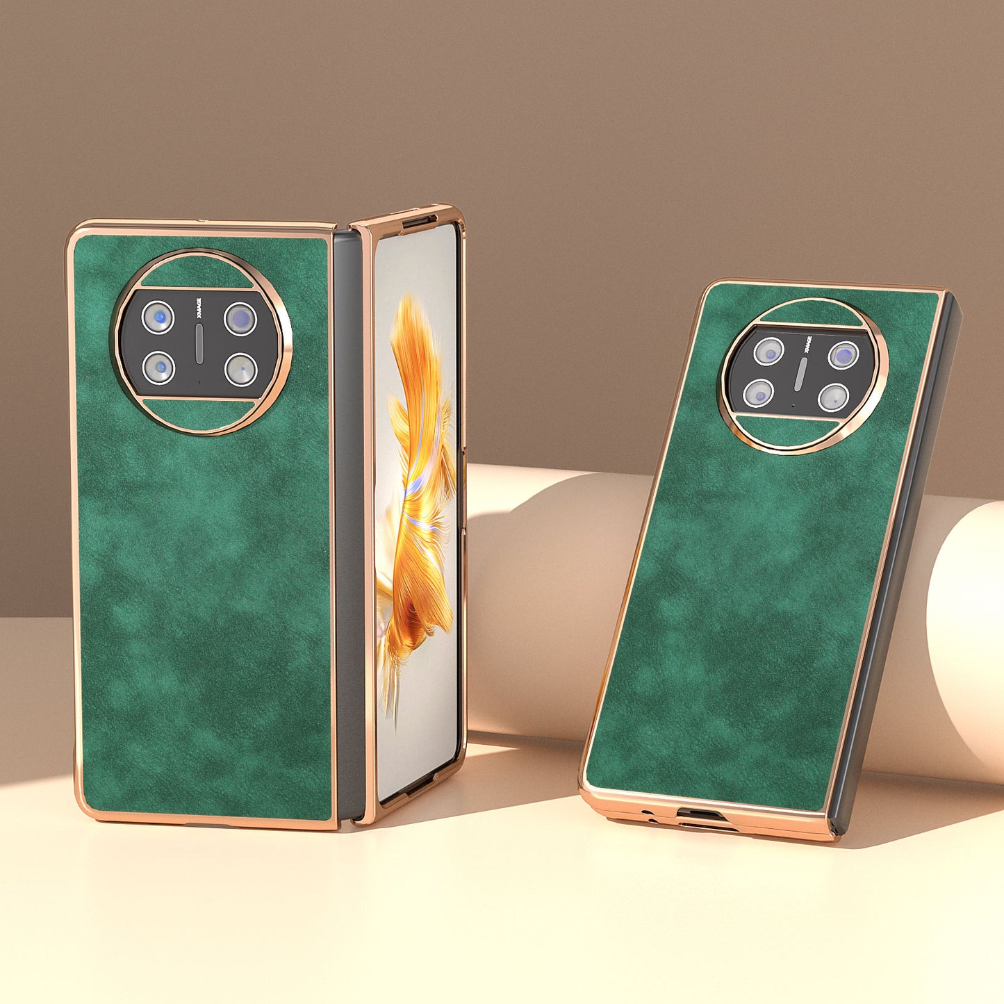 For Huawei Mate X3 5G Electroplating Folding Phone Case Textured PU Leather Coated Hard PC Phone Cover