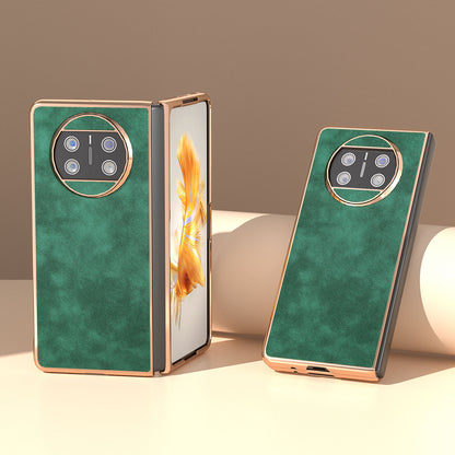 For Huawei Mate X3 5G Electroplating Folding Phone Case Textured PU Leather Coated Hard PC Phone Cover
