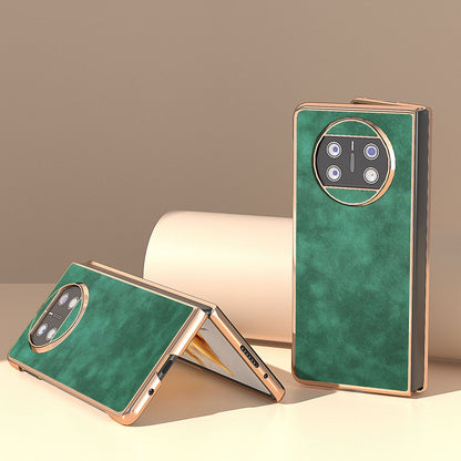 For Huawei Mate X3 5G Electroplating Folding Phone Case Textured PU Leather Coated Hard PC Phone Cover