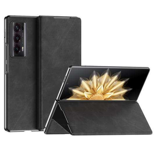 For Honor Magic V2 5G Folding Phone Case Nappa Texture PU Leather + PC Stand Cover