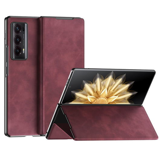 For Honor Magic V2 5G Folding Phone Case Nappa Texture PU Leather + PC Stand Cover