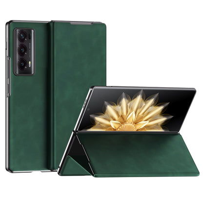 For Honor Magic V2 5G Folding Phone Case Nappa Texture PU Leather + PC Stand Cover