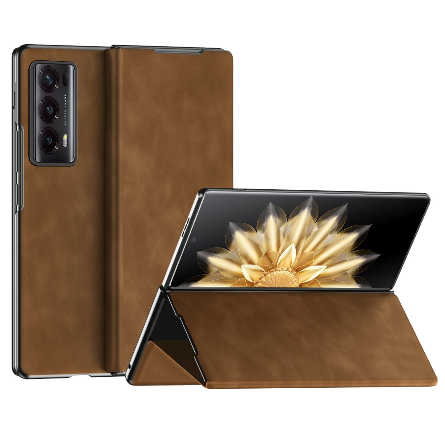 For Honor Magic V2 5G Folding Phone Case Nappa Texture PU Leather + PC Stand Cover