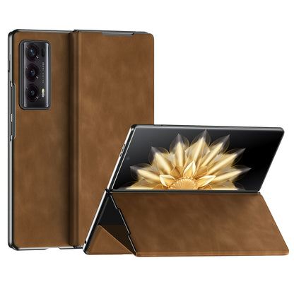 For Honor Magic V2 5G Folding Phone Case Nappa Texture PU Leather + PC Stand Cover