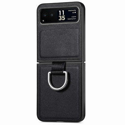 Finger Ring Holder Phone Case for Motorola Razr 40 5G , Litchi Texture Leather Coated PC Cover