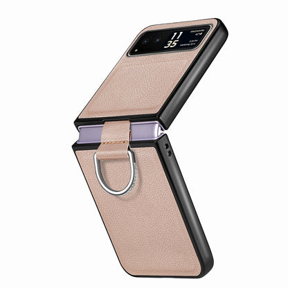 Finger Ring Holder Phone Case for Motorola Razr 40 5G , Litchi Texture Leather Coated PC Cover