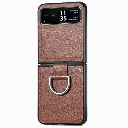 Finger Ring Holder Phone Case for Motorola Razr 40 5G , Litchi Texture Leather Coated PC Cover