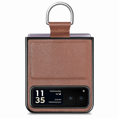 Finger Ring Holder Phone Case for Motorola Razr 40 5G , Litchi Texture Leather Coated PC Cover