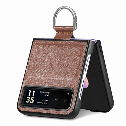 Finger Ring Holder Phone Case for Motorola Razr 40 5G , Litchi Texture Leather Coated PC Cover