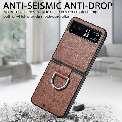 Finger Ring Holder Phone Case for Motorola Razr 40 5G , Litchi Texture Leather Coated PC Cover