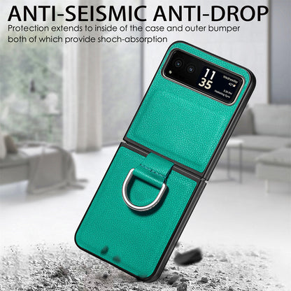 Finger Ring Holder Phone Case for Motorola Razr 40 5G , Litchi Texture Leather Coated PC Cover
