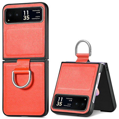 Finger Ring Holder Phone Case for Motorola Razr 40 5G , Litchi Texture Leather Coated PC Cover