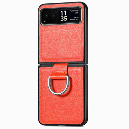 Finger Ring Holder Phone Case for Motorola Razr 40 5G , Litchi Texture Leather Coated PC Cover