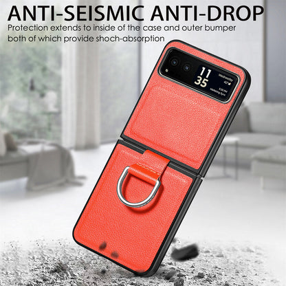 Finger Ring Holder Phone Case for Motorola Razr 40 5G , Litchi Texture Leather Coated PC Cover