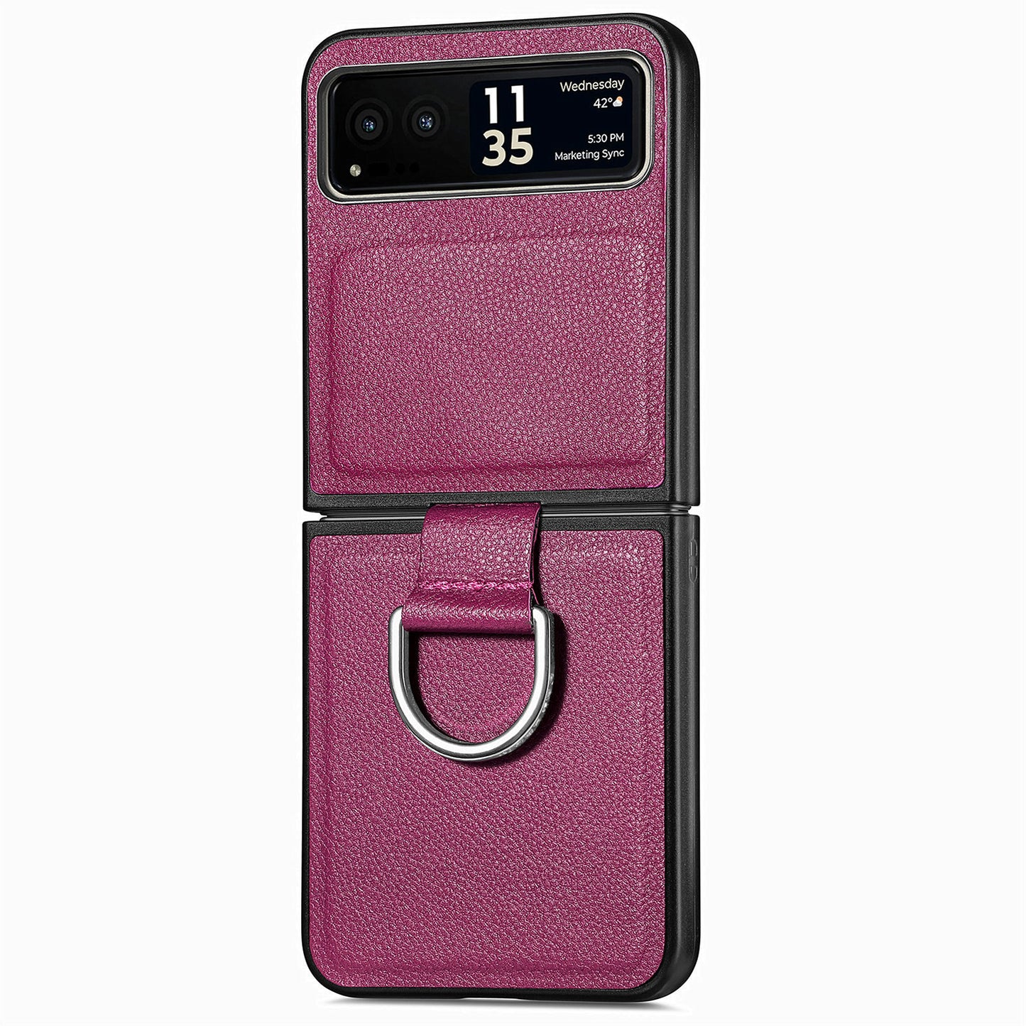 Finger Ring Holder Phone Case for Motorola Razr 40 5G , Litchi Texture Leather Coated PC Cover