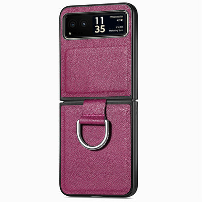 Finger Ring Holder Phone Case for Motorola Razr 40 5G , Litchi Texture Leather Coated PC Cover