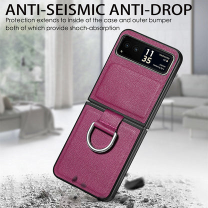 Finger Ring Holder Phone Case for Motorola Razr 40 5G , Litchi Texture Leather Coated PC Cover