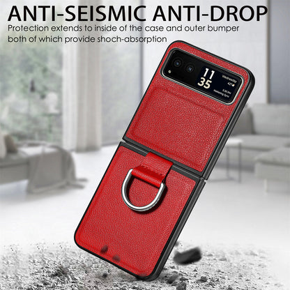Finger Ring Holder Phone Case for Motorola Razr 40 5G , Litchi Texture Leather Coated PC Cover