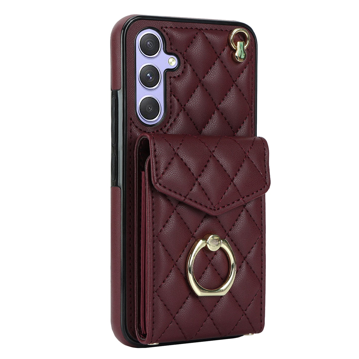 RFID Blocking Back Case for Samsung Galaxy A14 4G / 5G , PU Leather+TPU Ring Kickstand Multiple Card Slots Phone Cover