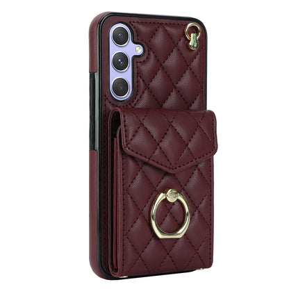 RFID Blocking Back Case for Samsung Galaxy A14 4G / 5G , PU Leather+TPU Ring Kickstand Multiple Card Slots Phone Cover