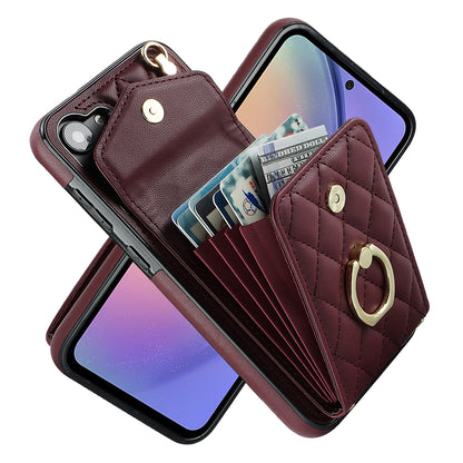 RFID Blocking Back Case for Samsung Galaxy A14 4G / 5G , PU Leather+TPU Ring Kickstand Multiple Card Slots Phone Cover