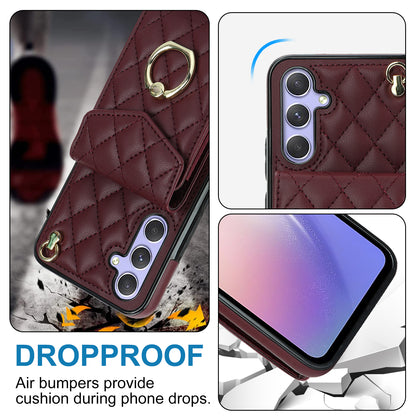 RFID Blocking Back Case for Samsung Galaxy A14 4G / 5G , PU Leather+TPU Ring Kickstand Multiple Card Slots Phone Cover