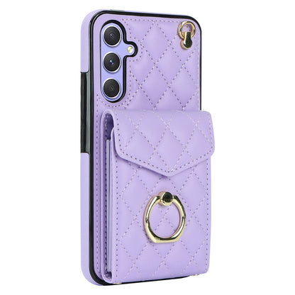 RFID Blocking Back Case for Samsung Galaxy A14 4G / 5G , PU Leather+TPU Ring Kickstand Multiple Card Slots Phone Cover