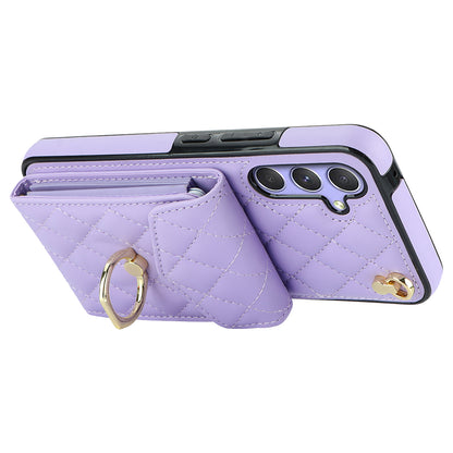 RFID Blocking Back Case for Samsung Galaxy A14 4G / 5G , PU Leather+TPU Ring Kickstand Multiple Card Slots Phone Cover