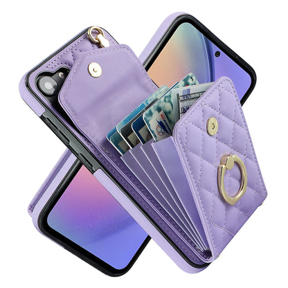 RFID Blocking Back Case for Samsung Galaxy A14 4G / 5G , PU Leather+TPU Ring Kickstand Multiple Card Slots Phone Cover
