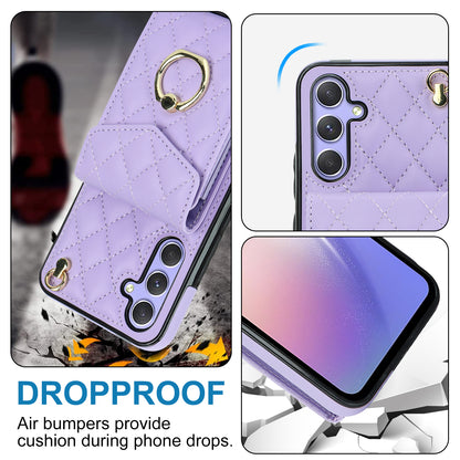 RFID Blocking Back Case for Samsung Galaxy A14 4G / 5G , PU Leather+TPU Ring Kickstand Multiple Card Slots Phone Cover