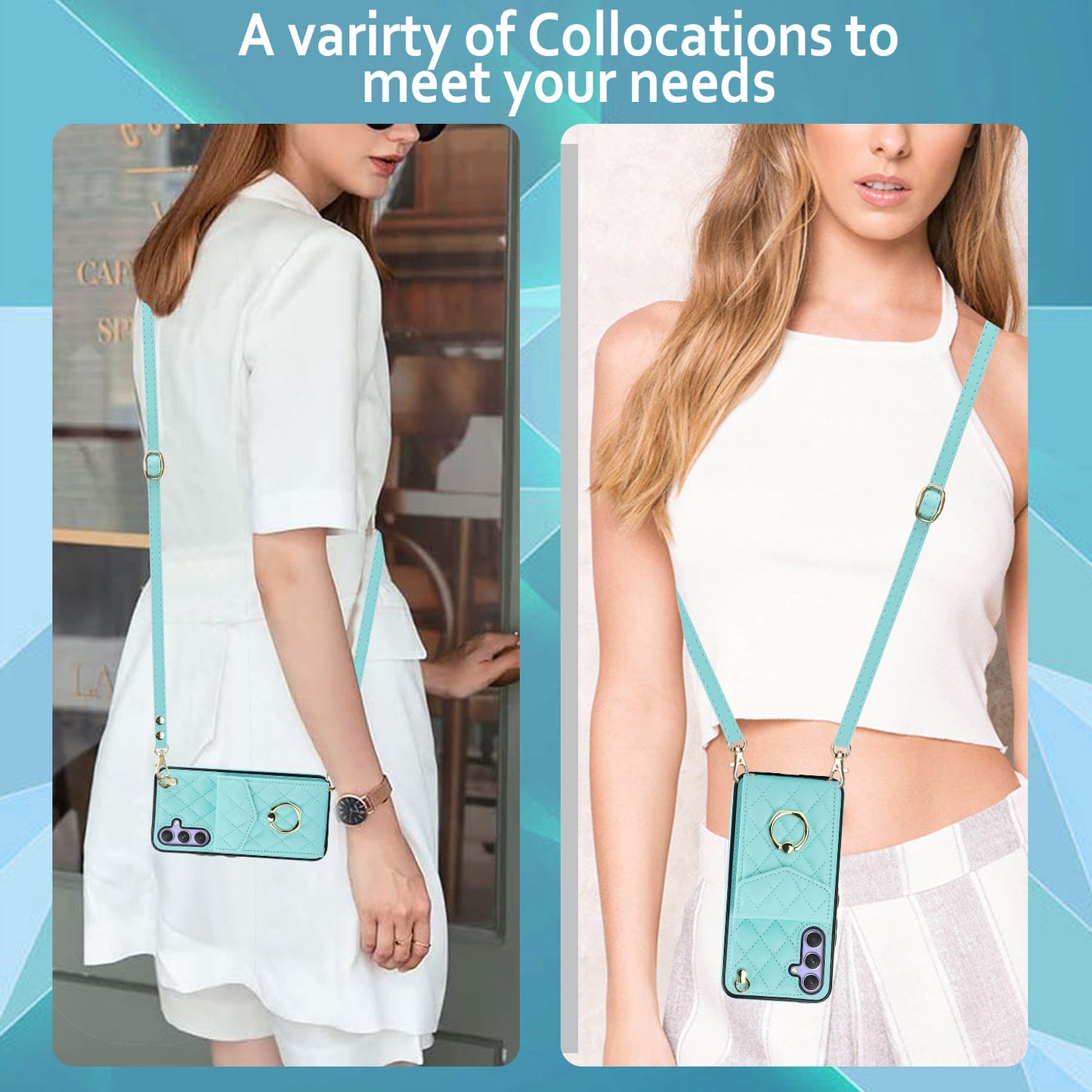 RFID Blocking Back Case for Samsung Galaxy A14 4G / 5G , PU Leather+TPU Ring Kickstand Multiple Card Slots Phone Cover