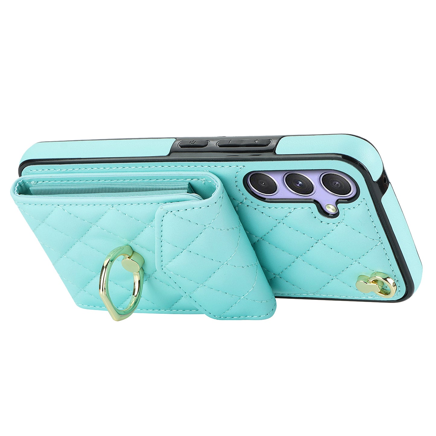 RFID Blocking Back Case for Samsung Galaxy A14 4G / 5G , PU Leather+TPU Ring Kickstand Multiple Card Slots Phone Cover