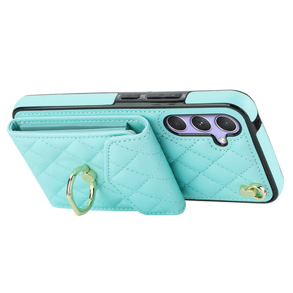 RFID Blocking Back Case for Samsung Galaxy A14 4G / 5G , PU Leather+TPU Ring Kickstand Multiple Card Slots Phone Cover