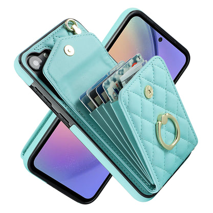 RFID Blocking Back Case for Samsung Galaxy A14 4G / 5G , PU Leather+TPU Ring Kickstand Multiple Card Slots Phone Cover