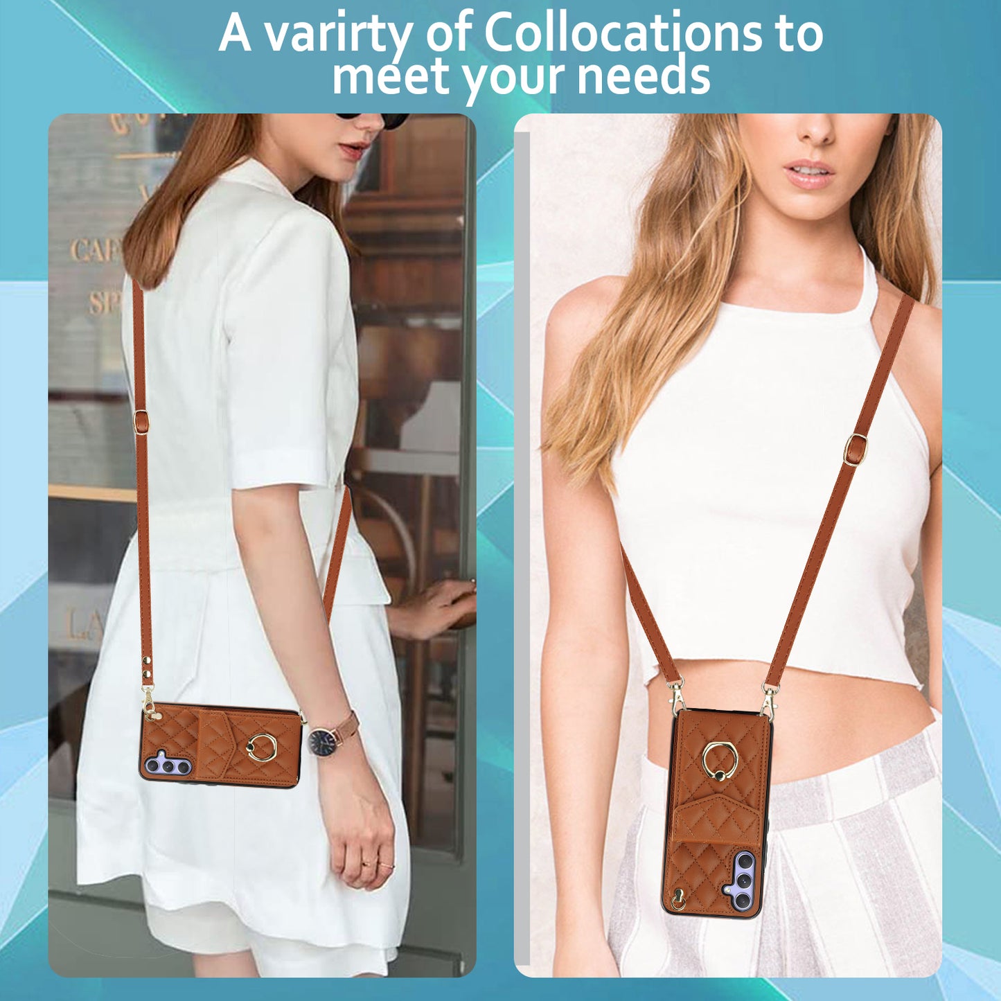 RFID Blocking Back Case for Samsung Galaxy A14 4G / 5G , PU Leather+TPU Ring Kickstand Multiple Card Slots Phone Cover