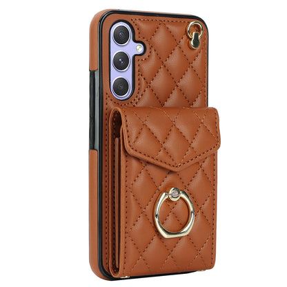 RFID Blocking Back Case for Samsung Galaxy A14 4G / 5G , PU Leather+TPU Ring Kickstand Multiple Card Slots Phone Cover