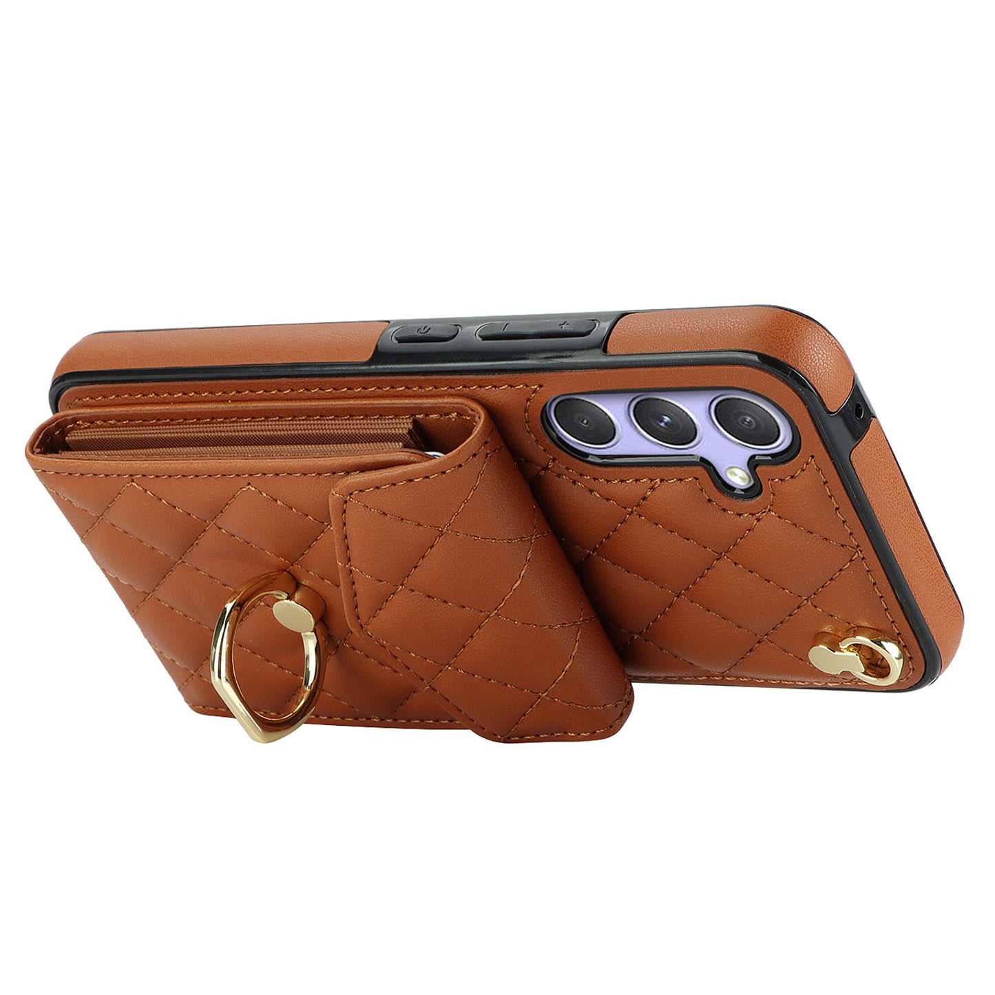 RFID Blocking Back Case for Samsung Galaxy A14 4G / 5G , PU Leather+TPU Ring Kickstand Multiple Card Slots Phone Cover