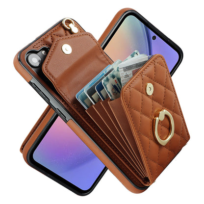 RFID Blocking Back Case for Samsung Galaxy A14 4G / 5G , PU Leather+TPU Ring Kickstand Multiple Card Slots Phone Cover