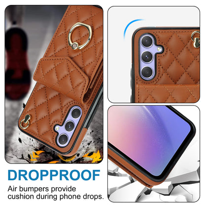 RFID Blocking Back Case for Samsung Galaxy A14 4G / 5G , PU Leather+TPU Ring Kickstand Multiple Card Slots Phone Cover