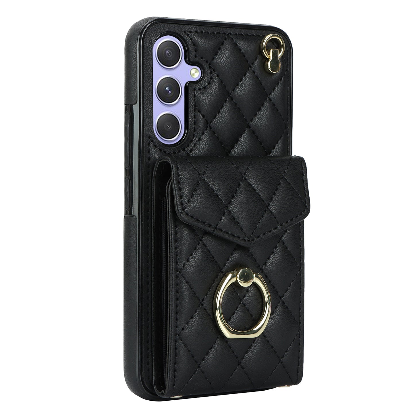 RFID Blocking Back Case for Samsung Galaxy A14 4G / 5G , PU Leather+TPU Ring Kickstand Multiple Card Slots Phone Cover