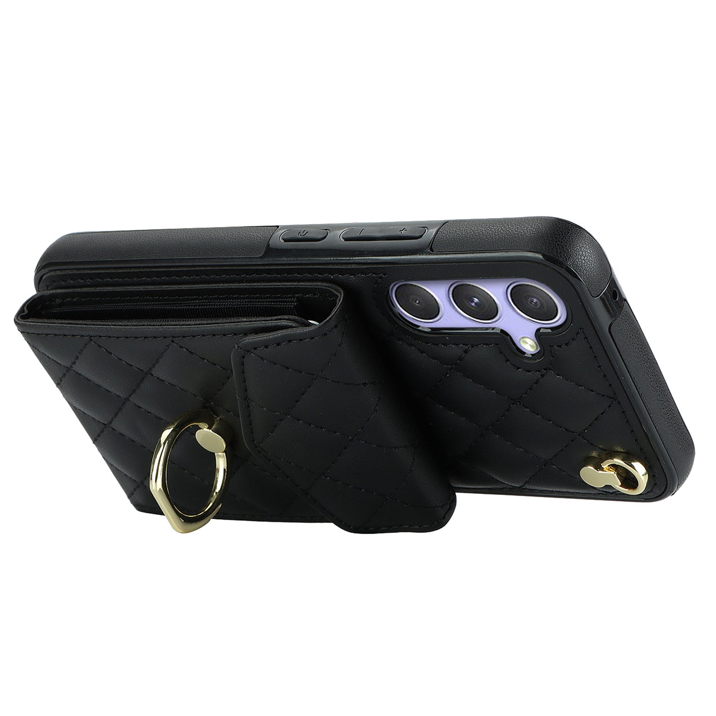 RFID Blocking Back Case for Samsung Galaxy A14 4G / 5G , PU Leather+TPU Ring Kickstand Multiple Card Slots Phone Cover