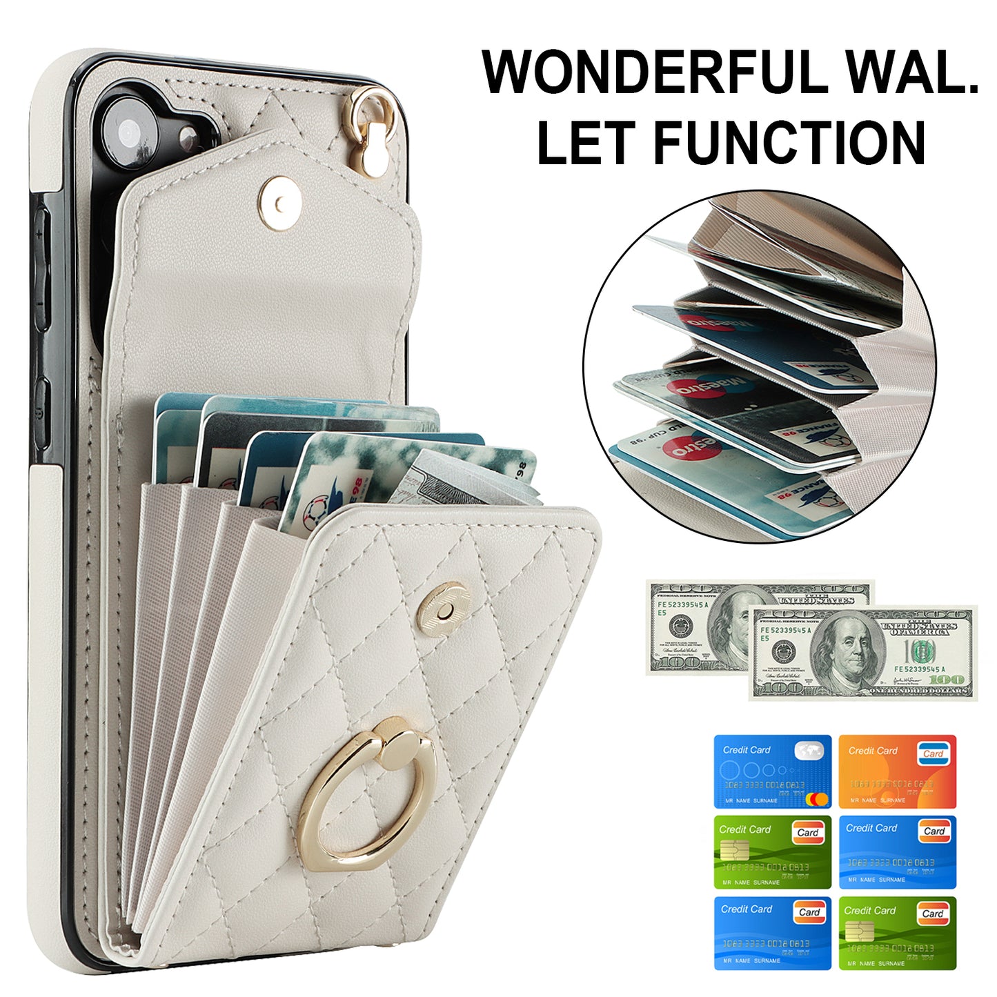 RFID Blocking Back Case for Samsung Galaxy A14 4G / 5G , PU Leather+TPU Ring Kickstand Multiple Card Slots Phone Cover