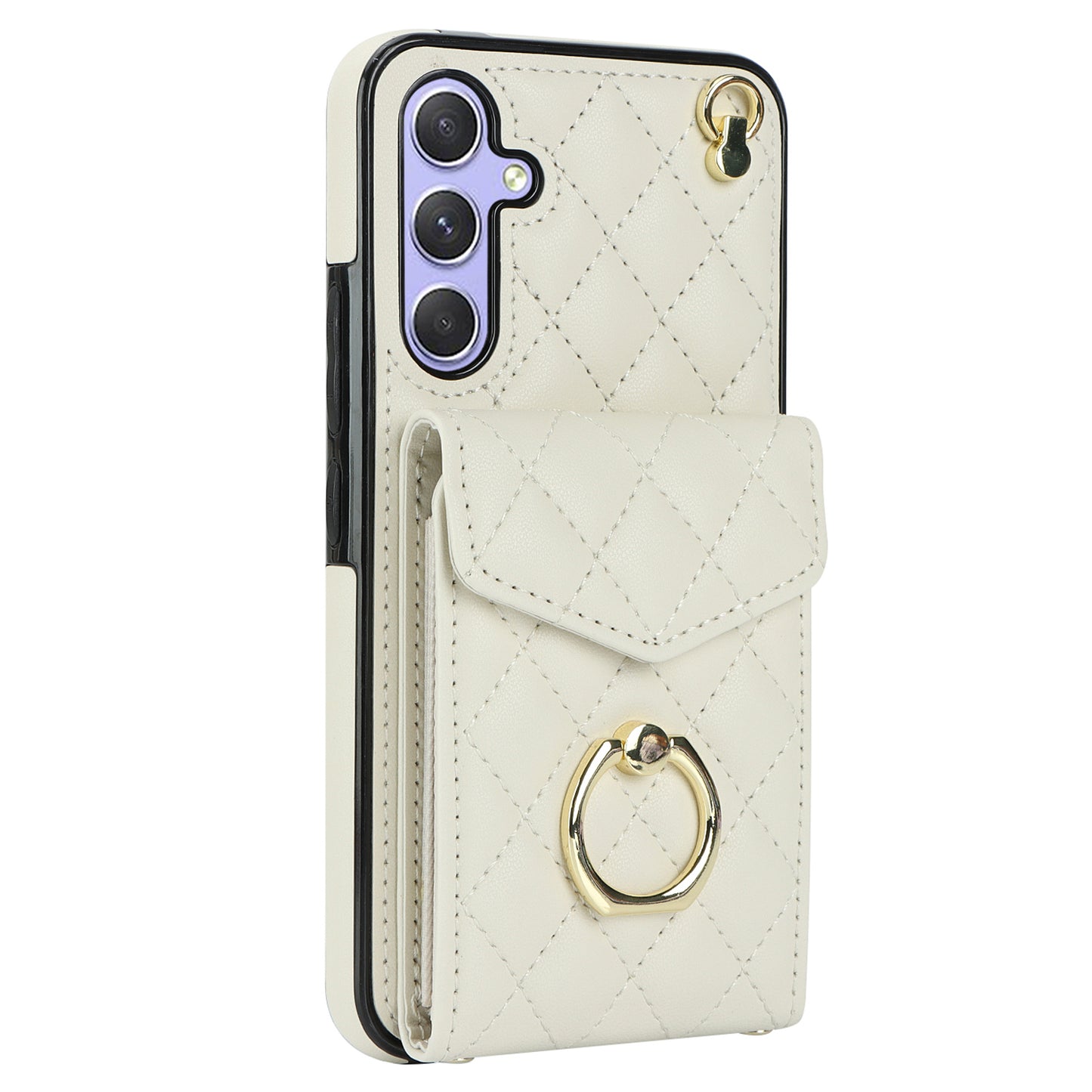 RFID Blocking Back Case for Samsung Galaxy A14 4G / 5G , PU Leather+TPU Ring Kickstand Multiple Card Slots Phone Cover