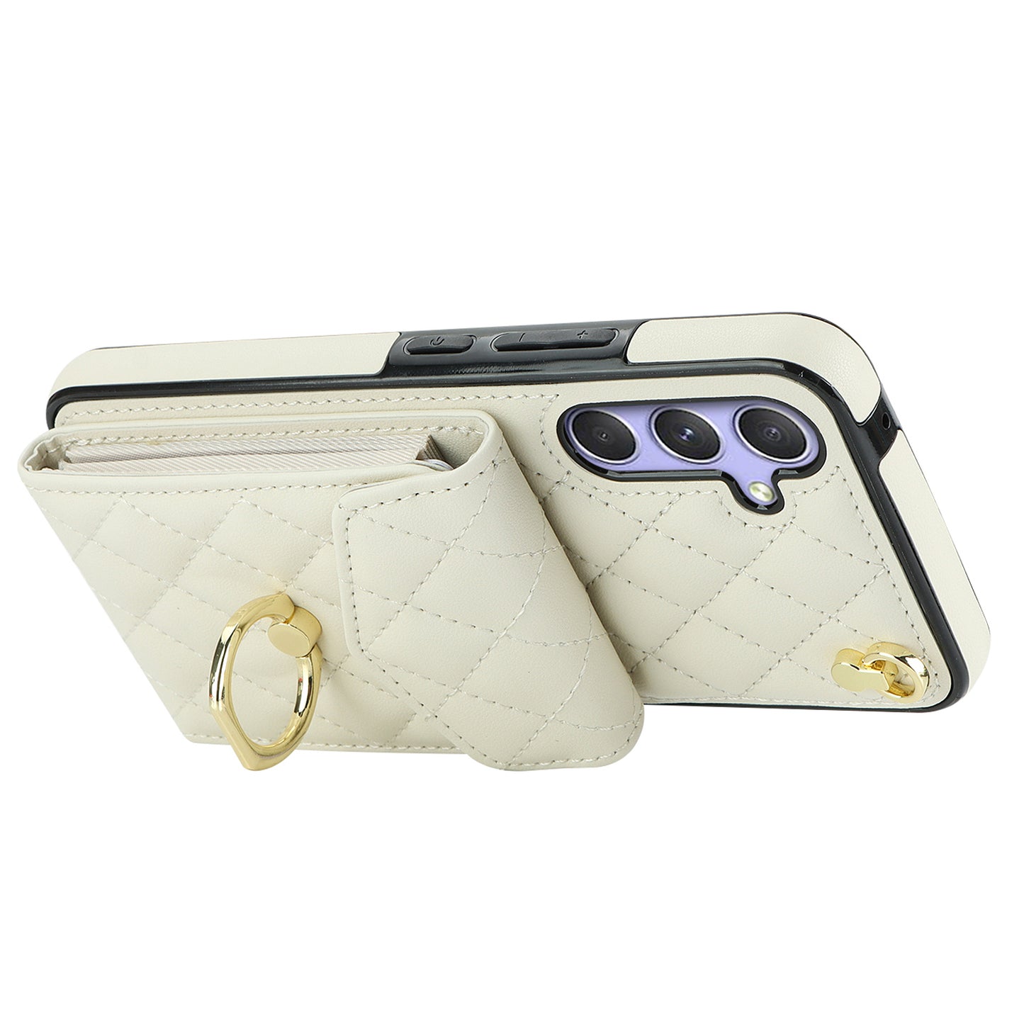 RFID Blocking Back Case for Samsung Galaxy A14 4G / 5G , PU Leather+TPU Ring Kickstand Multiple Card Slots Phone Cover