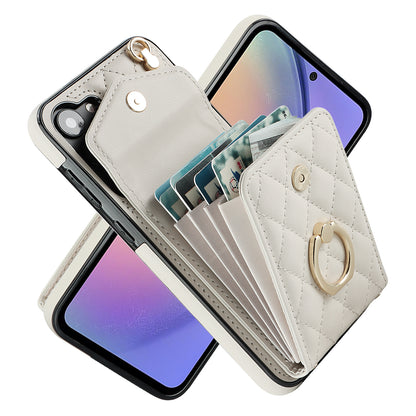 RFID Blocking Back Case for Samsung Galaxy A14 4G / 5G , PU Leather+TPU Ring Kickstand Multiple Card Slots Phone Cover