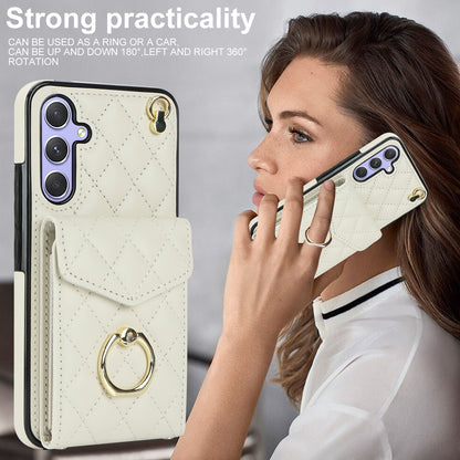 RFID Blocking Back Case for Samsung Galaxy A14 4G / 5G , PU Leather+TPU Ring Kickstand Multiple Card Slots Phone Cover